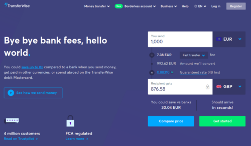 Addressing customer pain points example on TransferWise website