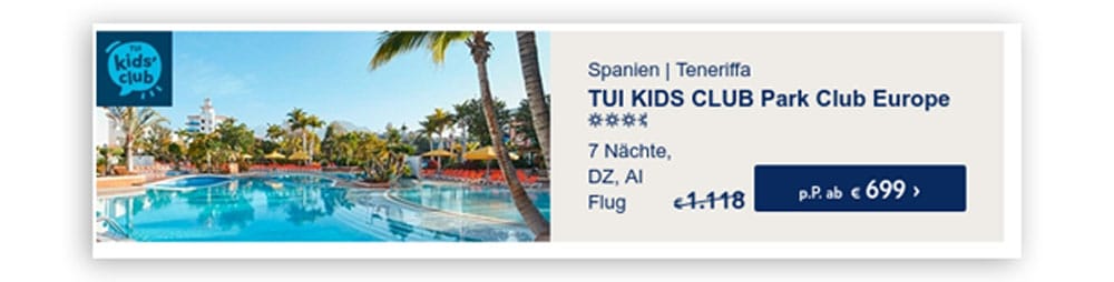 Darstellung eines Streichpreis im TUI Newsletter.