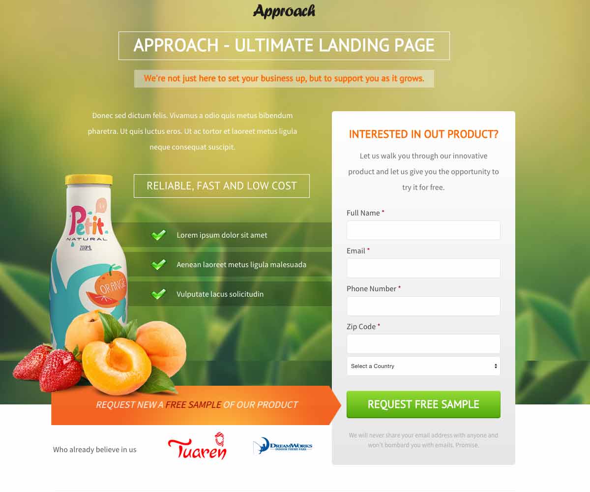 High conversion landing page template