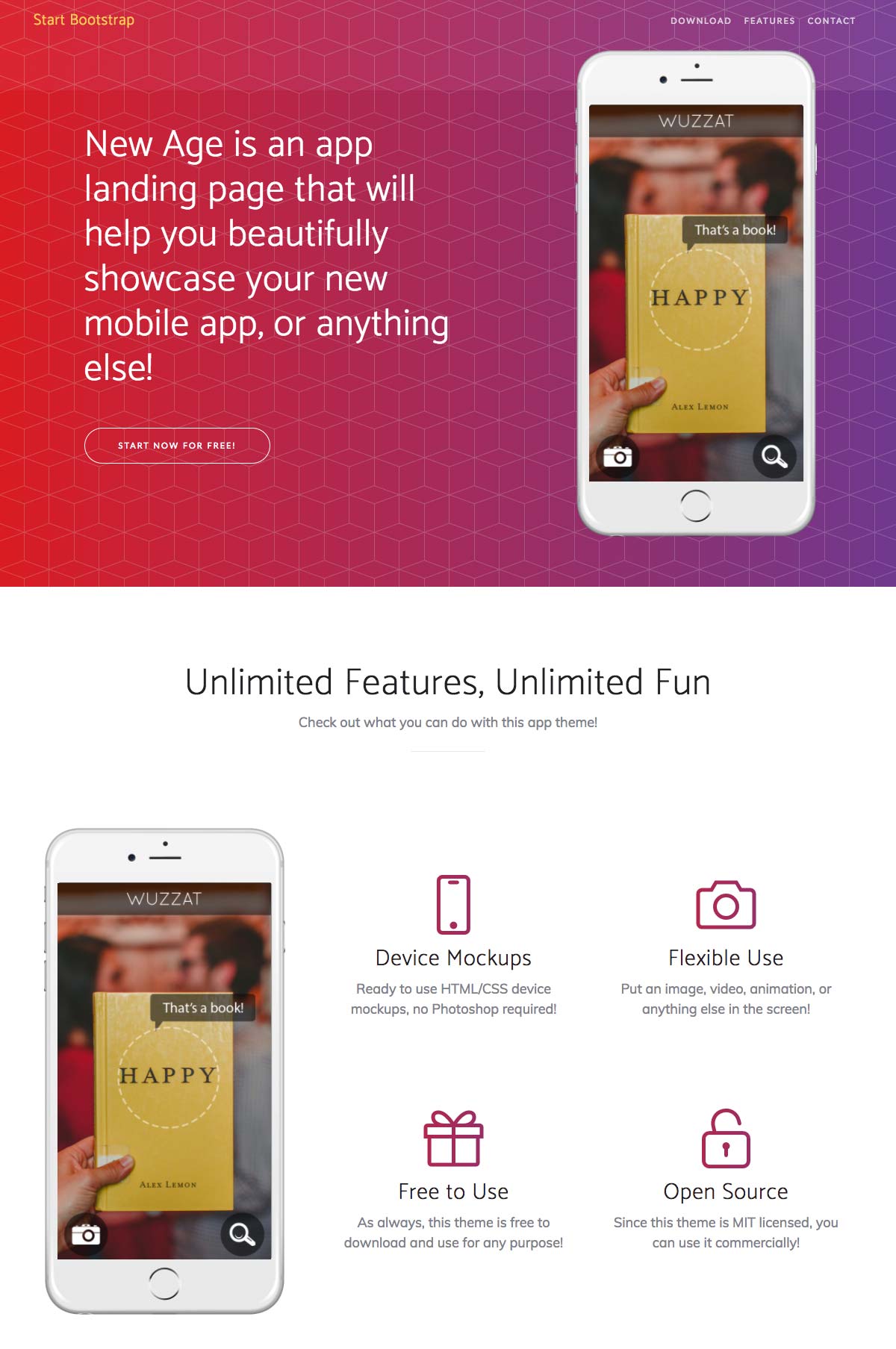 Bootstrap landing page template for mobile app