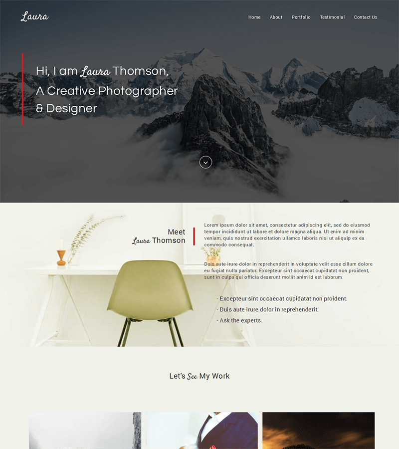 Bootstrap landing page template for photographs