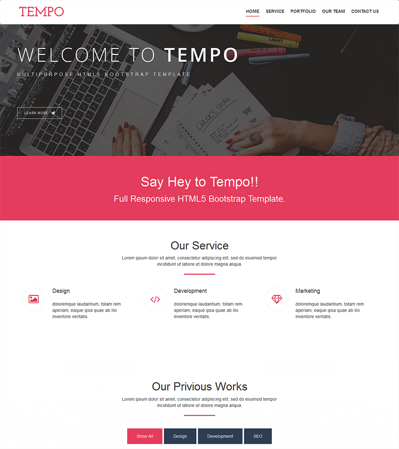 Bootstrap landing page template example