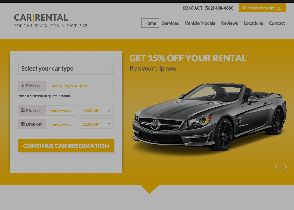 Car rental landing page template