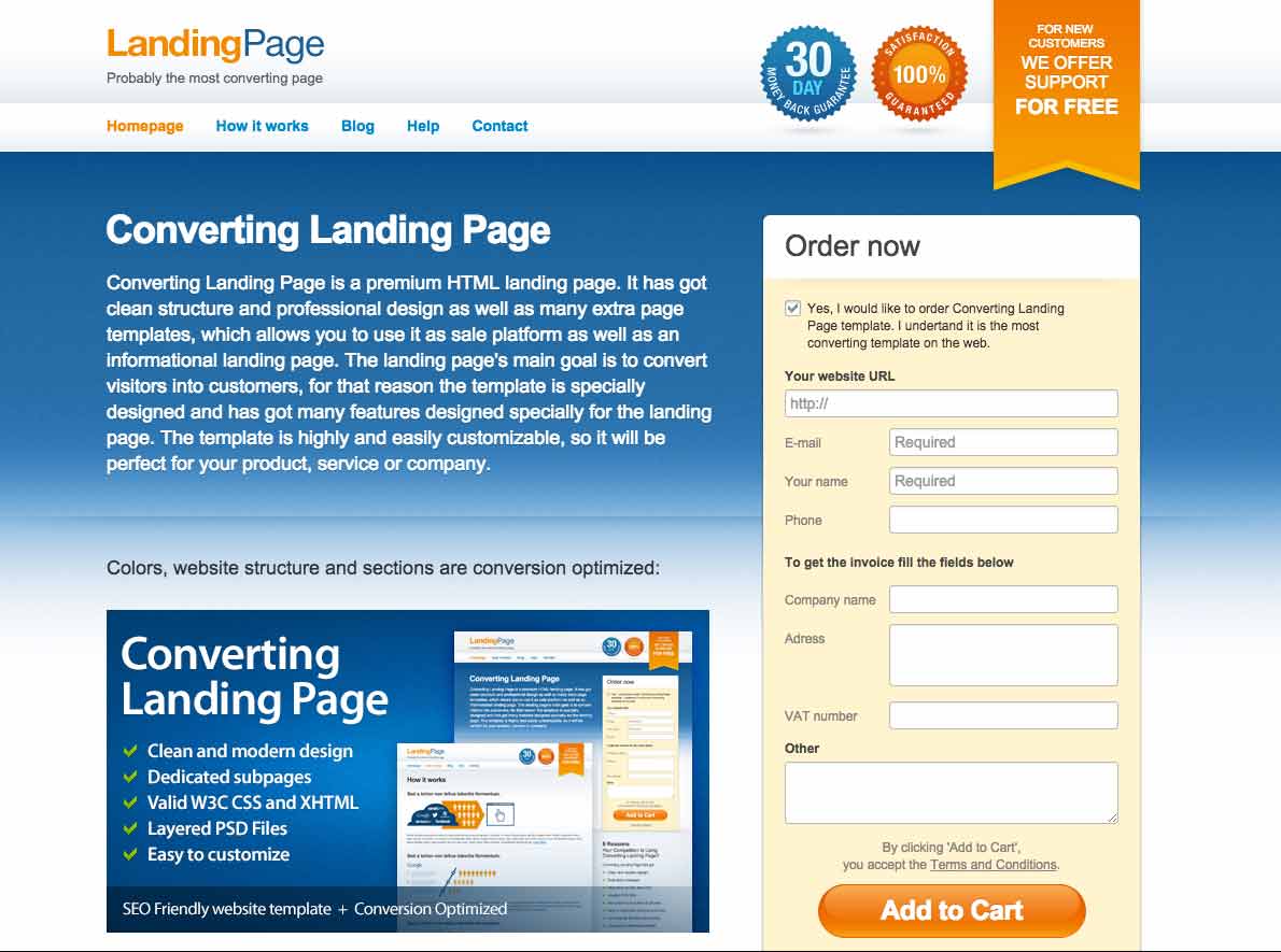 Converting landing page template