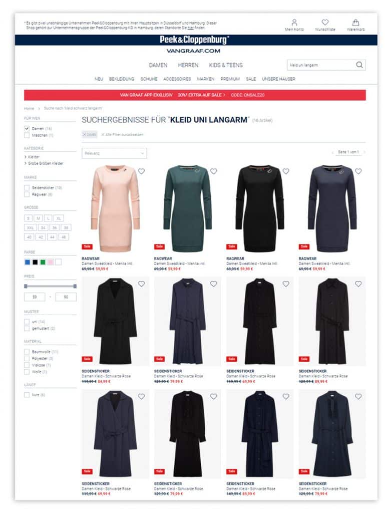 Suchergebnisse auf KI-Basis des Online Shops von Peek&Cloppenburg* Hamburg für Kleider.