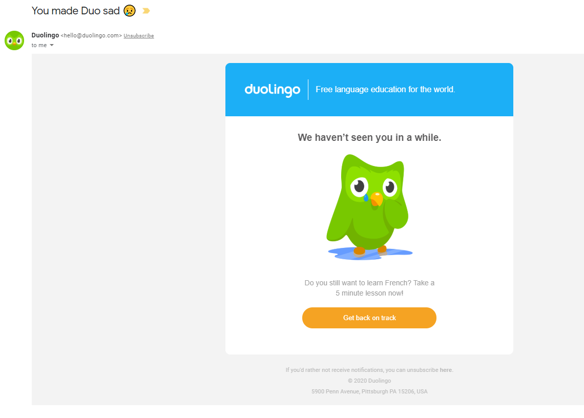 Duolingo remarketing email