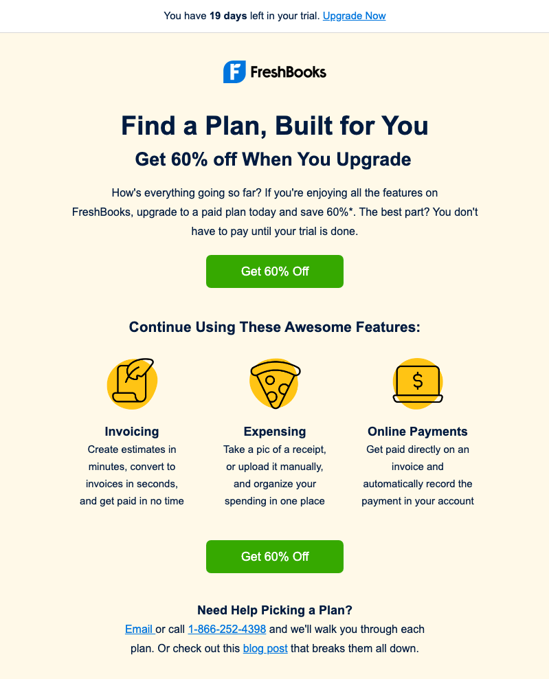 freshbooks email remarketing example