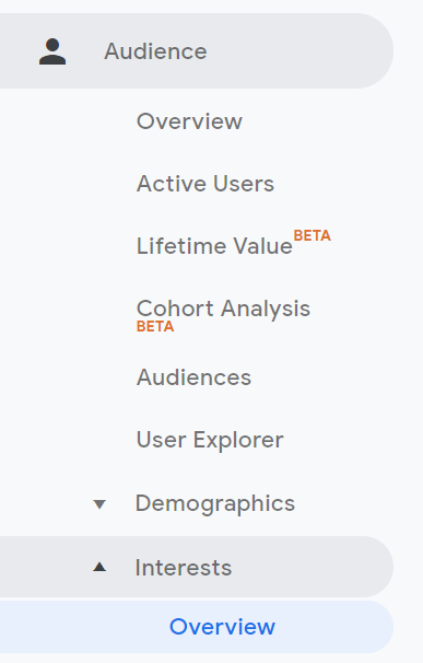 Google Analytics Audience Interests