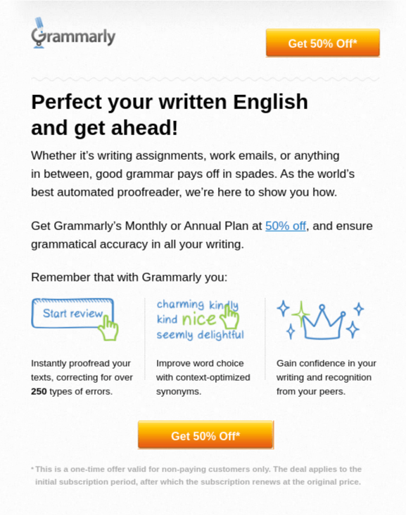 Grammarly freemium plan - create urgency with discounts (1)