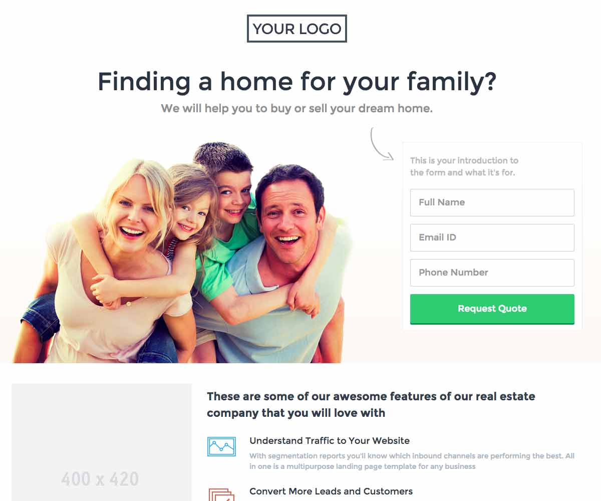 Home landing page template