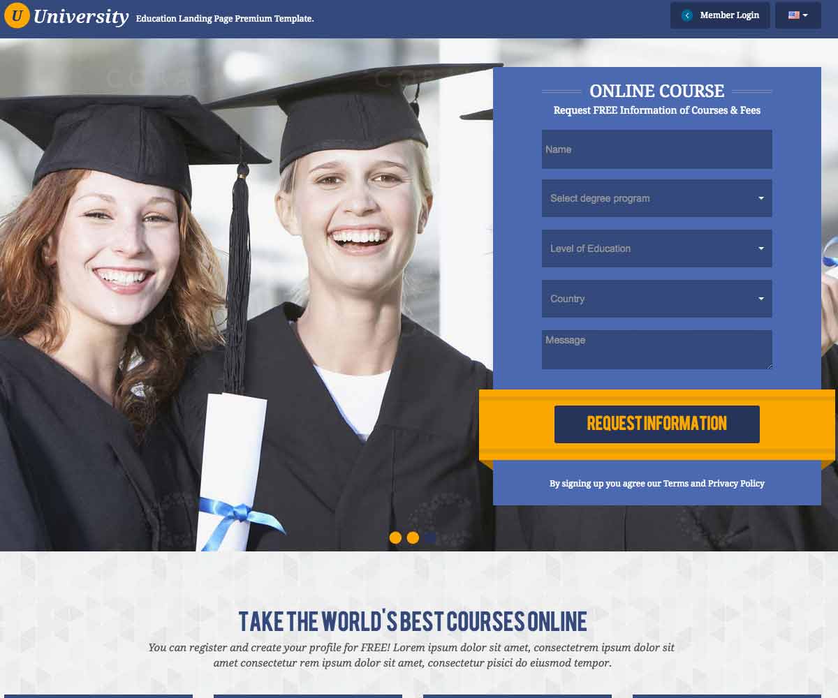 Online course landing page template