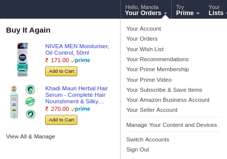 Personalization example on dashboard - Amazon (1)