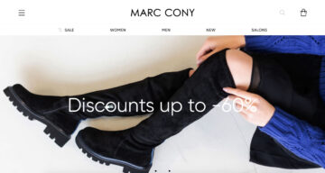 Marc Cony homepage highlighting discount information