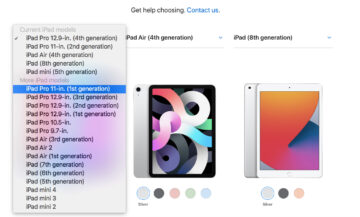 Apple website's information selection