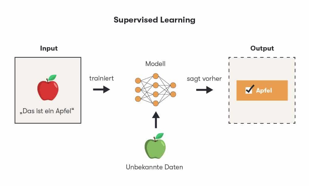 Die Grafik zeigt die Funktionsweise von Supervised Learning.