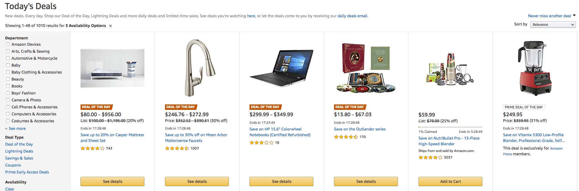 Amazon highlights "today's" deals to create a sense of urgency