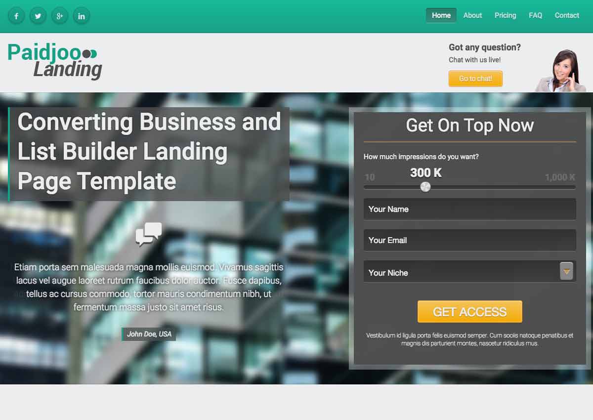 Business landing page template